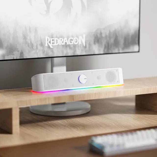 Alt view image 7 of 7 - GS560 RGB Desktop Soundbar, 2.0 Channel Computer Speaker with Dynamic Lighting Bar Audio-Light Sync/Display, Touch-Control Backlit with Volume Knob, USB Powered w/ 3.5mm Cable, White