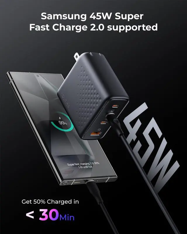 Alt view image 4 of 7 - 100W USB C Charger, 4-Port PD GaN Foldable Compact Fast Wall Charger Power Adapter for MacBook Pro/Air, iPad Pro, iPhone 16/15/14, Galaxy S24 Ultra, Steam Deck, Google Pixelbook