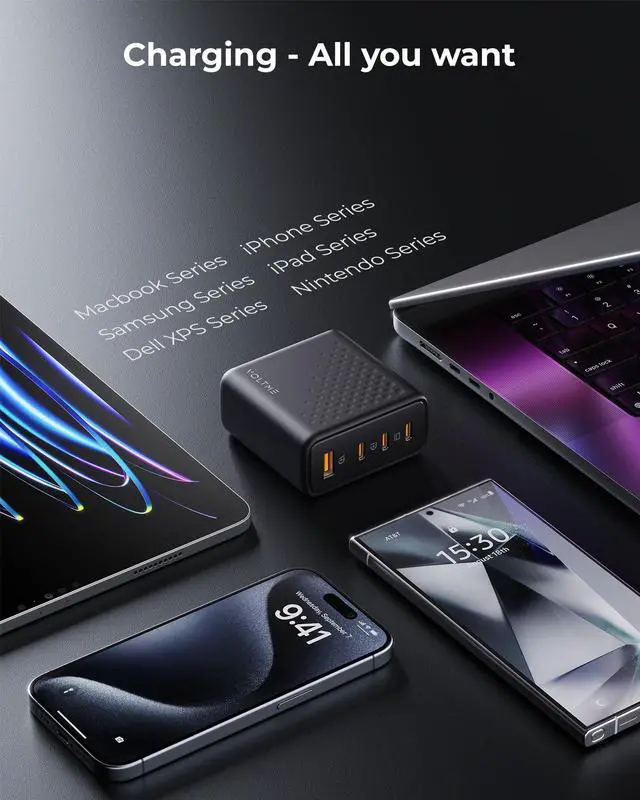 Alt view image 7 of 7 - 100W USB C Charger, 4-Port PD GaN Foldable Compact Fast Wall Charger Power Adapter for MacBook Pro/Air, iPad Pro, iPhone 16/15/14, Galaxy S24 Ultra, Steam Deck, Google Pixelbook