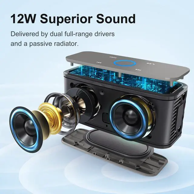 Alt view image 2 of 7 - Wireless Bluetooth Speaker-12W HD Sound with Rich Bass, IPX5 Waterproof, 20H Playtime, Handsfree, for Gatherings, Home, Office, Outdoor, Travel-Grey