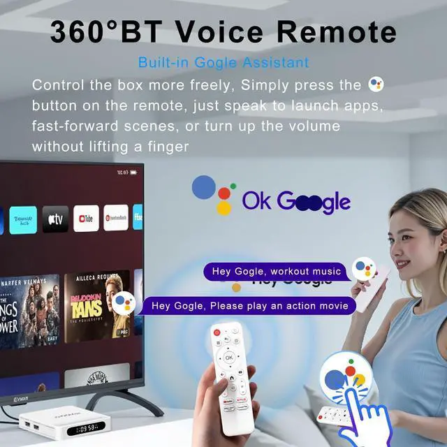 Alt view image 4 of 7 - Android 14.0 TV Box, H618 Plus 4K UHD Smart TV Box, 4GB RAM + 128GB ROM, Support HDR10, 2.4G & 5G WiFi 6, Allwinner H618 Quad Core A53