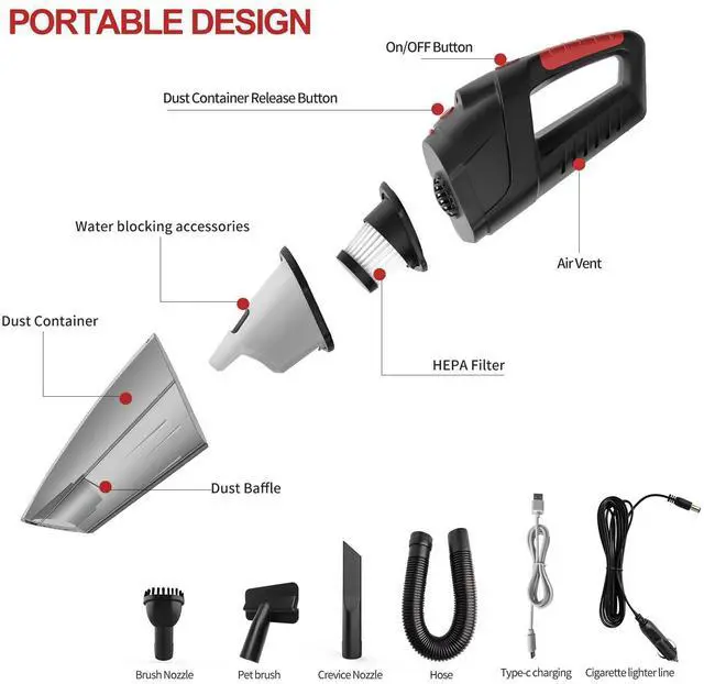 Alt view image 7 of 7 - Handheld Vacuum Cleaner, Cordless Vacuum Cleaner, 6.5KPA Super Powerful Suction Cleaner, Rechargeable Portable Hand Vacuum,with LED, HEPA Filter, for Home & Pet Hair (Black)