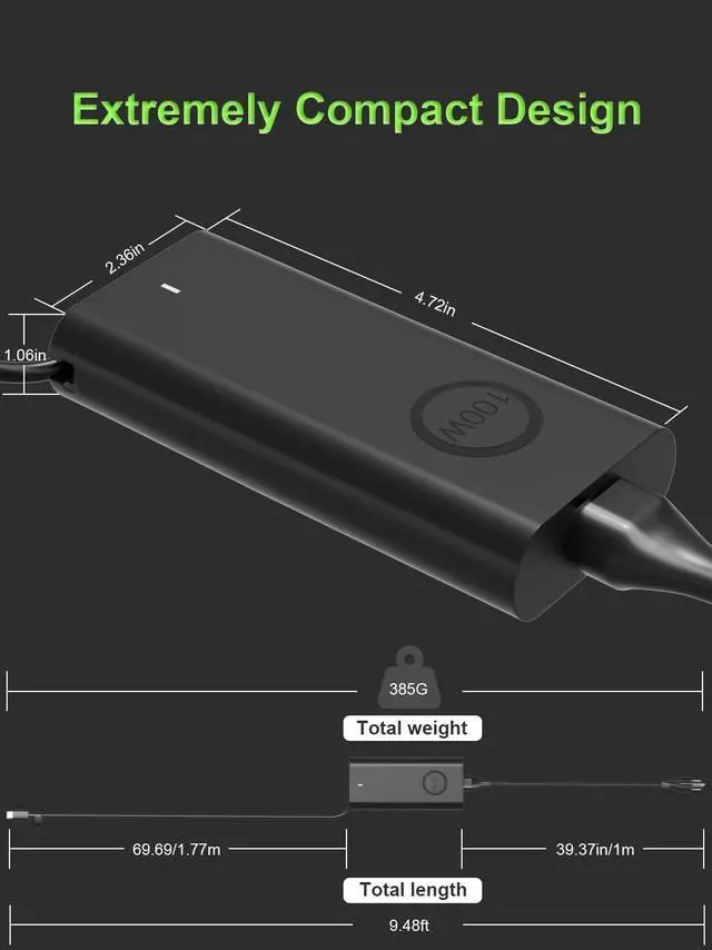 Alt view image 4 of 7 - 100W USB-C Charger Compatible with Dell Precision 5770 5760 5680 3580 Latitude 9440 9510 9520 7640 5340 XPS 9440 9720 Inspiron-14 16 7430 7640 Pro Rugged 13 14 16 Laptop