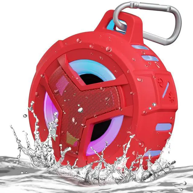 Main image of Bluetooth Shower Speaker, Waterproof Portable Speakers IPX7 Floating, True Wireless Stereo BT 5.0 Speaker with Bass, 2000mAh LED Light for Shower, Pool, Beach, Gifts for Women- Red