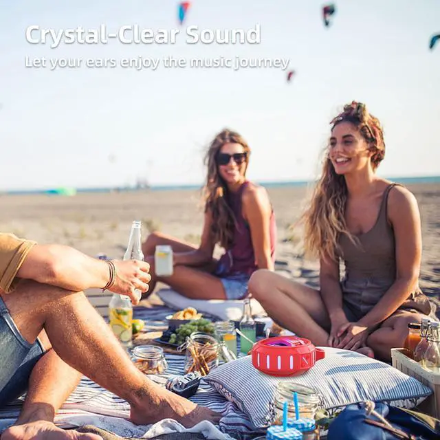 Alt view image 4 of 7 - Bluetooth Shower Speaker, Waterproof Portable Speakers IPX7 Floating, True Wireless Stereo BT 5.0 Speaker with Bass, 2000mAh LED Light for Shower, Pool, Beach, Gifts for Women- Red