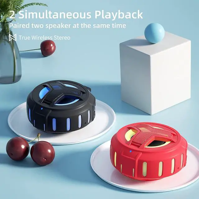 Alt view image 6 of 7 - Bluetooth Shower Speaker, Waterproof Portable Speakers IPX7 Floating, True Wireless Stereo BT 5.0 Speaker with Bass, 2000mAh LED Light for Shower, Pool, Beach, Gifts for Women- Red