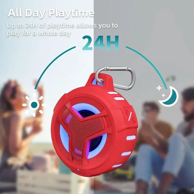 Alt view image 7 of 7 - Bluetooth Shower Speaker, Waterproof Portable Speakers IPX7 Floating, True Wireless Stereo BT 5.0 Speaker with Bass, 2000mAh LED Light for Shower, Pool, Beach, Gifts for Women- Red