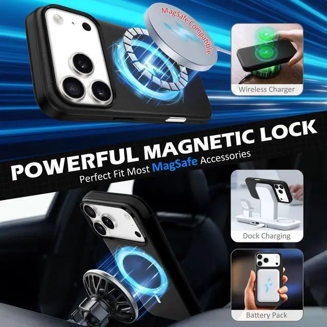 Alt view image 6 of 7 - Slim Wallet Case for iPhone 17 Pro Max 6.9-inch 5G 2025 | Genuine Leather | Magnetic Closure | Wireless Charging | RFID Blocking Credit Card Holder | Folio Protective Cover | Black