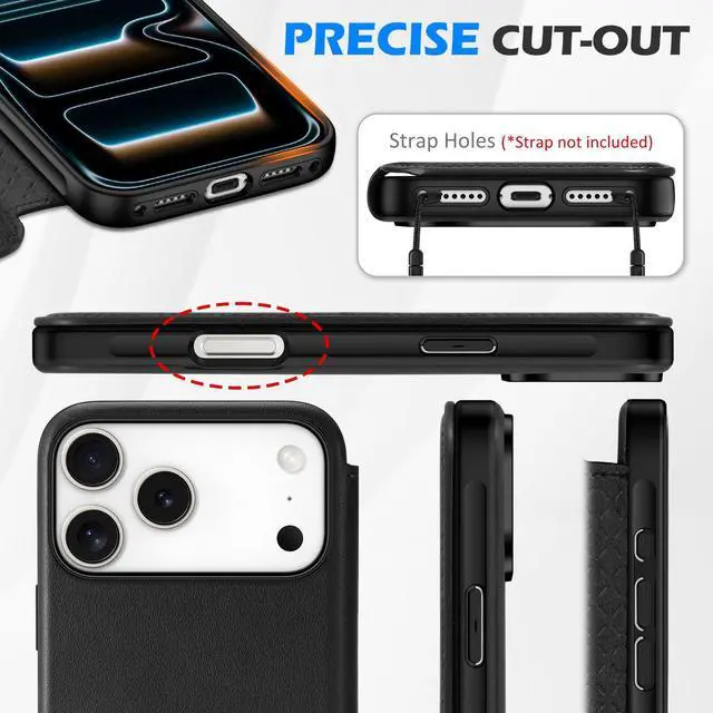 Alt view image 7 of 7 - Slim Wallet Case for iPhone 17 Pro Max 6.9-inch 5G 2025 | Genuine Leather | Magnetic Closure | Wireless Charging | RFID Blocking Credit Card Holder | Folio Protective Cover | Black