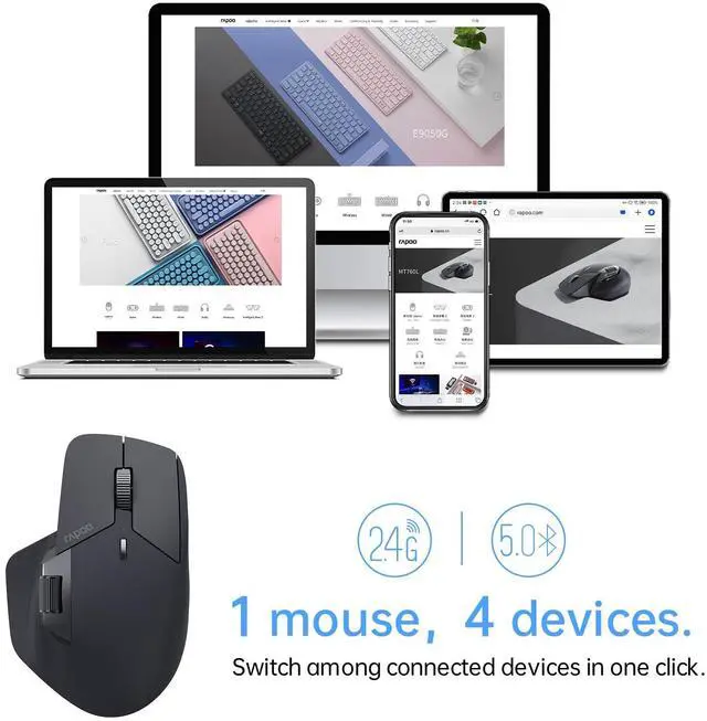 Alt view image 2 of 7 - MT760 Multi-Device Wireless Mouse, Bluetooth 5.0 and 2.4G Multi-Mode Connection, Up to 4 Devices, 11 Programmable Buttons, 4K DPI, 90 Days Battery Life, PC, Matte Black