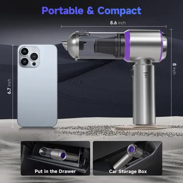 Alt view image 7 of 7 - Car Vacuum Portable Cordless, 22000PA High Power handheld Vacuum Cleaner with Brushless Motor,11 in 1 Mini Hand Held Vacuum Cordless Rechargeable Air Duster/Blower/Pump for Car, Home, Pet, Office