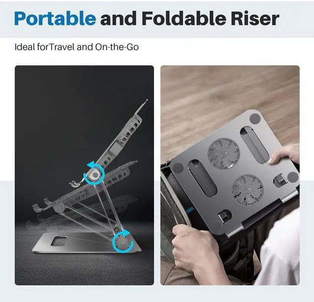 Alt view image 6 of 7 - Adjustable Laptop Cooling Stand with 2 Quiet Fans & RGB Lighting, Aluminum Alloy & Foldable Ergonomic Design for MacBook, Lenovo, ASUS, Dell 10-16 Inch, Perfect for Gaming, DJ, Office - Gray