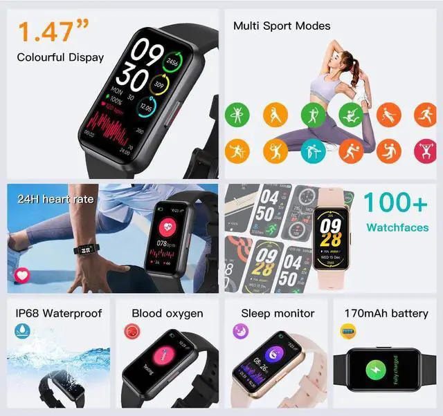 Alt view image 2 of 7 - Fitness Tracker, 24/7 Health Monitoring,Heart Rate Sleep Monitor/Calorie Steps Counter Pedometer Activity Smart watchs/Notifications for Android/iOS Men Women