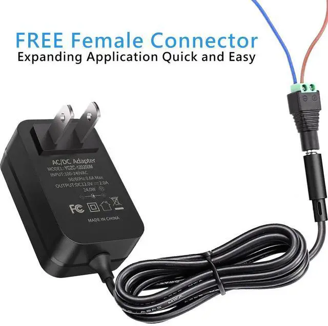 Alt view image 3 of 7 - 12V 2A Power Supply, AC 120V to DC12V 5.5x2.1mm Jack Converter, 12 Volt LED Driver 24W Adapter Transformer for Strip Lights, Surveillance Cameras, External HDD, Monitor, CCTV (Pack of 5)