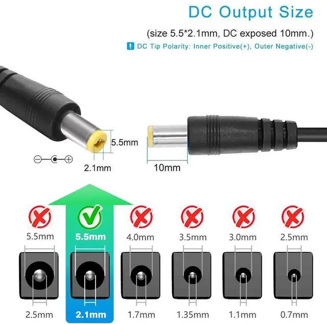 Alt view image 5 of 7 - 12V 2A Power Supply, AC 120V to DC12V 5.5x2.1mm Jack Converter, 12 Volt LED Driver 24W Adapter Transformer for Strip Lights, Surveillance Cameras, External HDD, Monitor, CCTV (Pack of 5)