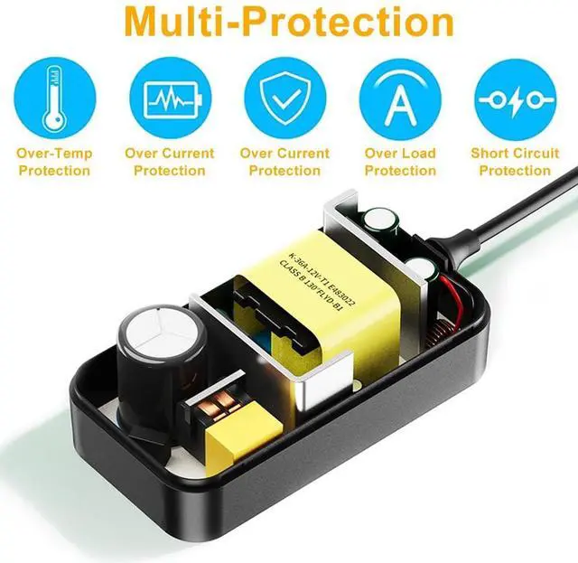 Alt view image 7 of 7 - 12V 2A Power Supply, AC 120V to DC12V 5.5x2.1mm Jack Converter, 12 Volt LED Driver 24W Adapter Transformer for Strip Lights, Surveillance Cameras, External HDD, Monitor, CCTV (Pack of 5)