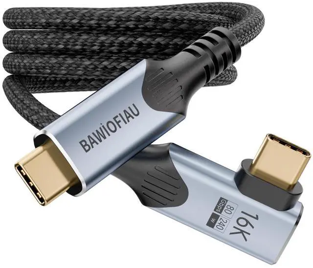 Main image of 80gbps USB c Data Cable Compatible with Thunderbolt 5 Cable Right Angle 6.6FT 240W, 90 Degree USB C Cord, 8K/16k 120HZ/60Hz usbc Monitor for Thunderbolt 4,Type c to Type c