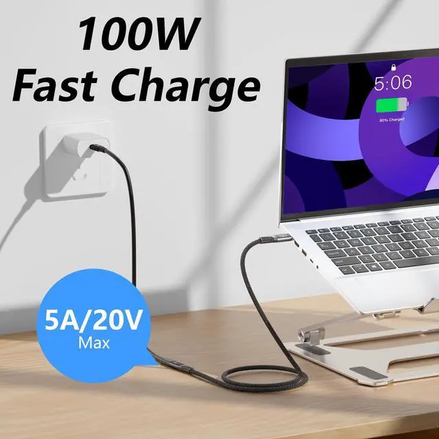 Alt view image 5 of 7 - Long USB c Extension Cable 20FT, 20Gbps/100W USB3.2 Type C Extender Cord, 4K@60Hz Video Output Nylon Braided usbc Male to USB-c Female Charging Cable Compatibility with Thunderbolt 4/3