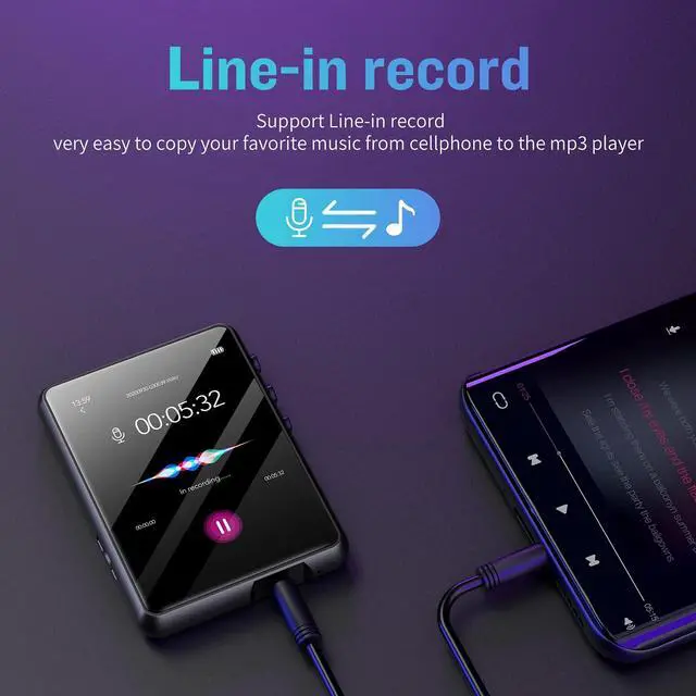 Alt view image 4 of 7 - MP3 Player Bluetooth 5.3, Full Touch Screen HiFi Lossless MP3 Music Player, Line-in Speaker, with line Recorder, FM Radio, Support up to 128 GB (Black)