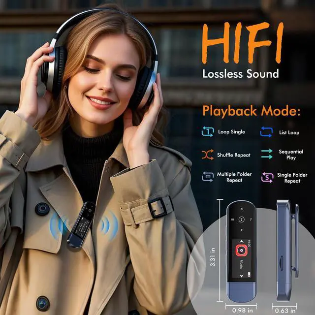 Alt view image 5 of 7 - 64GB Clip on USB MP3 Player with Bluetooth, Portable Audio Music Player for Sports Running, HiFi Lossless Sound MP3 Player with FM Radio,6000+ Song Storage, One-Key Recording, USB Charging