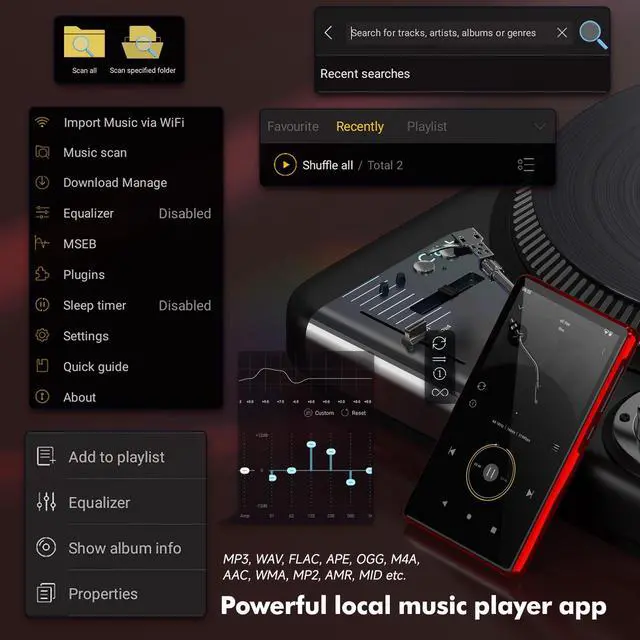 Alt view image 4 of 7 - 163GB Android MP3 Player with Bluetooth and WiFi, 4.5" Touchscreen Music Player with Spotify, YouTube Music, Google Play, Speaker, Parental Control MP4 Player for Kids, FM Radio, Expandable 1TB
