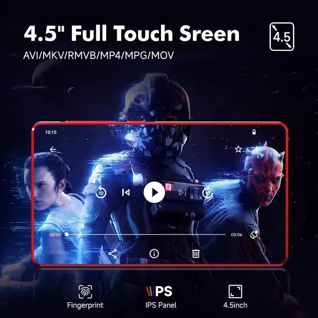 Alt view image 6 of 7 - 163GB Android MP3 Player with Bluetooth and WiFi, 4.5" Touchscreen Music Player with Spotify, YouTube Music, Google Play, Speaker, Parental Control MP4 Player for Kids, FM Radio, Expandable 1TB