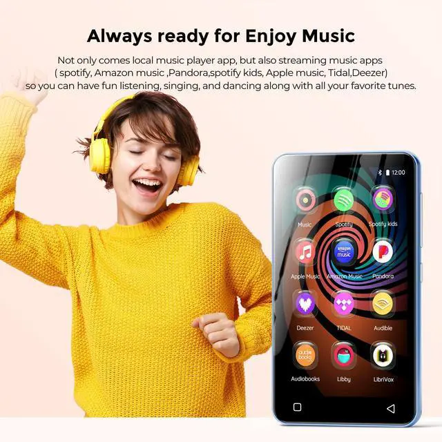 Alt view image 2 of 7 - 160GB MP3 Player with Bluetooth and WiFi, Music Player with Spotify,Pandora,Amazon Music,4" Touch Screen Android MP4 MP3 Player for Kids with Libby,Audible,Spotify Kids(Blue)