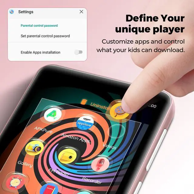 Alt view image 6 of 7 - 160GB MP3 Player with Bluetooth and WiFi, MP3 MP4 Player for Kids with Spotify, Amazon Music, Audible, Libby, 4.0" Touch Screen Android Music Player with Speaker, Up to 1TBPink