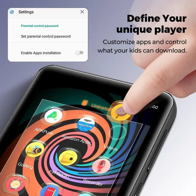 Alt view image 6 of 7 - 160GB MP3 Player with Bluetooth and WiFi, innioasis, MP3 MP4 Player for Kids with Spotify, Amazon Music, Audible, Libby, 4.0" Touch Screen Android Music Player with Speaker, Up to 1TB (Gray)