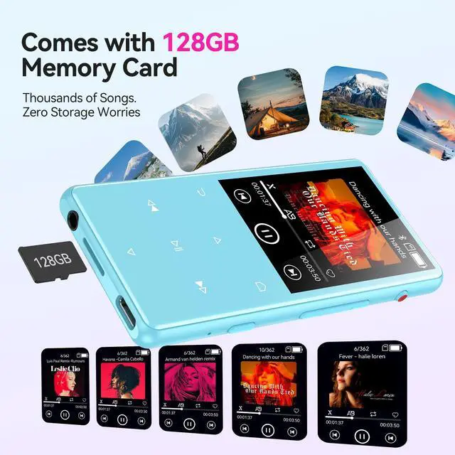 Alt view image 3 of 7 - 128GB MP3 Player with Bluetooth 5.4, M6 2.4 inch Music Player with One-Click Recording, Built in Speaker and FM Radio, Touch Buttons(Blue)