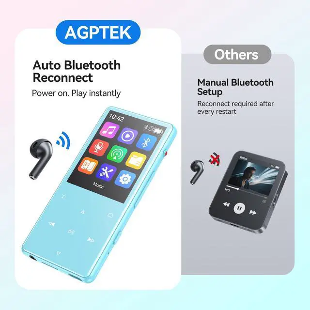 Alt view image 5 of 7 - 128GB MP3 Player with Bluetooth 5.4, M6 2.4 inch Music Player with One-Click Recording, Built in Speaker and FM Radio, Touch Buttons(Blue)