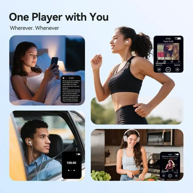 Alt view image 7 of 7 - 128GB MP3 Player with Bluetooth 5.4, M6 2.4 inch Music Player with One-Click Recording, Built in Speaker and FM Radio, Touch Buttons(Blue)