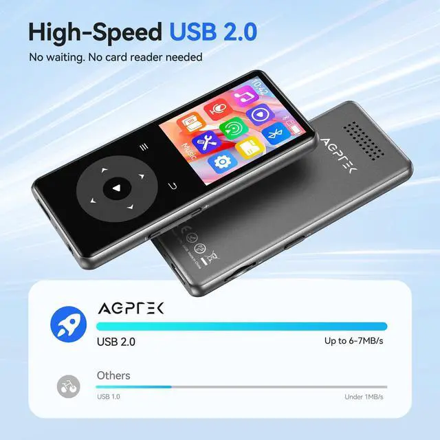 Alt view image 6 of 7 - 64GB MP3 Player with Bluetooth, M7 1.8 inch Music Player with Speaker and FM Radio, Touch Buttons, Supports Up to 128GB