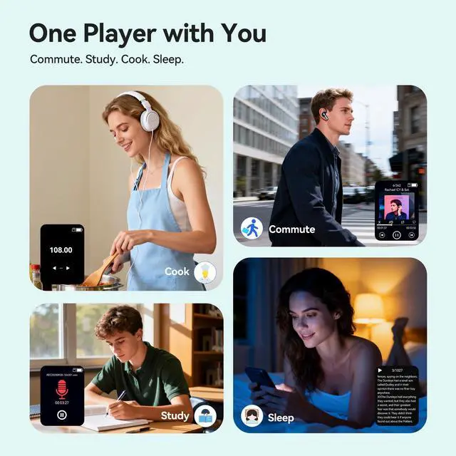 Alt view image 7 of 7 - 64GB MP3 Player with Bluetooth, M7 1.8 inch Music Player with Speaker and FM Radio, Touch Buttons, Supports Up to 128GB