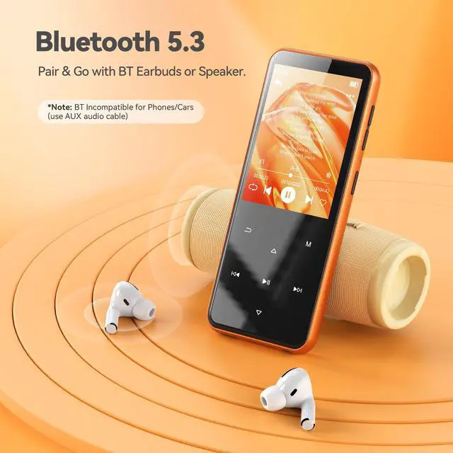 Alt view image 3 of 7 - 64GB MP3 Player with Bluetooth, M3 2.4 inch Music Player with Speaker and FM Radio, Touch Buttons, Supports Up to 128GB(Orange)