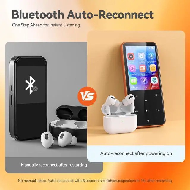 Alt view image 6 of 7 - 64GB MP3 Player with Bluetooth, M3 2.4 inch Music Player with Speaker and FM Radio, Touch Buttons, Supports Up to 128GB(Orange)