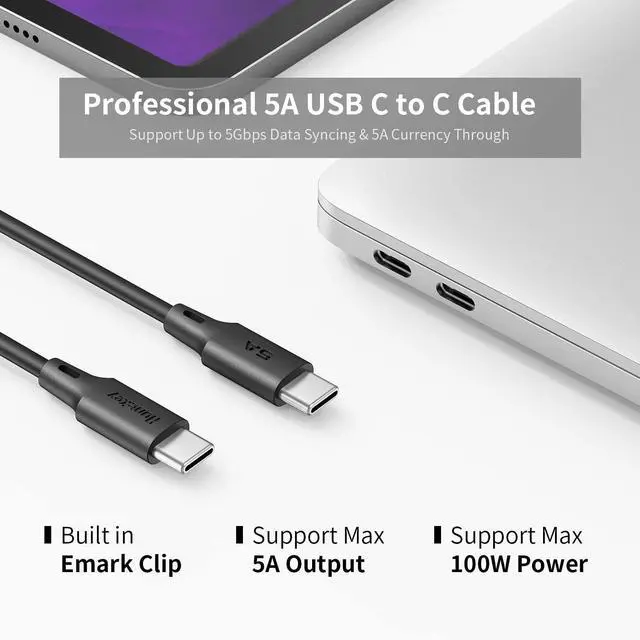 Alt view image 3 of 7 - 100W USB C Charger, GaN Type C Fast Wall Charger for MacBook Pro/Air, Google Pixelbook, ThinkPad, Dell XPS, iPad Pro, Galaxy S22/S20, iPhone 14/Pro/Max, 20V 5A, 6.6ft USB C to C Cable Included