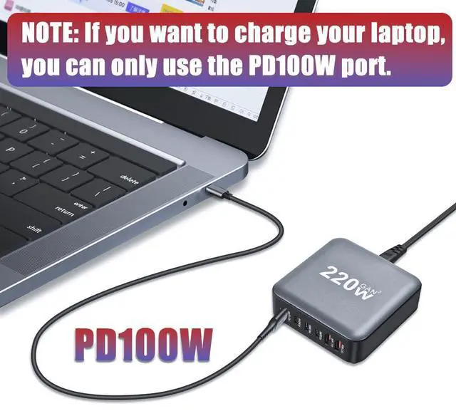 Alt view image 5 of 7 - 220W GaN III 6 Ports Fast Charging Station Hub Block Portable Wall PD Charger Power Adapter, 100W Port for MacBook Pro/Air, iPhone 15 14 13 12 11, Galaxy S24 S23