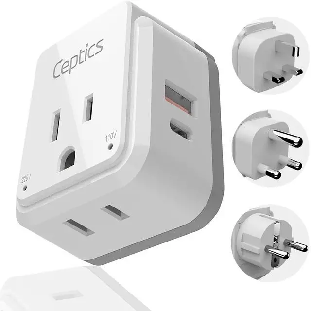 Main image of South Africa Power Adapter Travel Set - 20W PD & QC, Fast & Safe with Dual USB & USB-C - 2 USA Outlet - Use All Over Africa, Zimbabwe, Morocco - Includes Type E/F, M, G SWadAPt Attachments