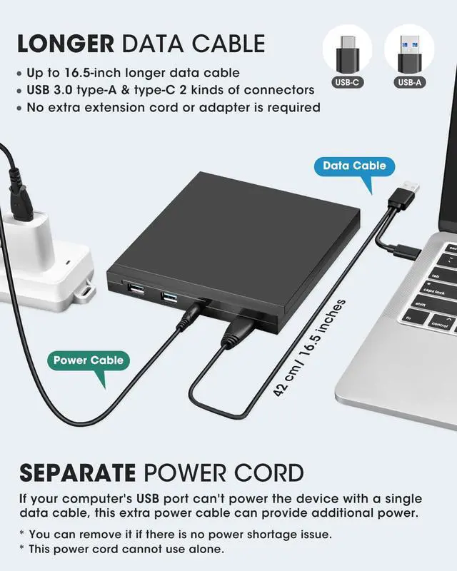 Alt view image 5 of 7 - External CD DVD Drive with SD Card Reader & USB 3.0 Ports Hub & Carrying Case, USB-C CD DVD ROM/RW Disk Player Burner Writer for Laptop Mac PC Windows 11/10 MacBook iMac Desktop Computer
