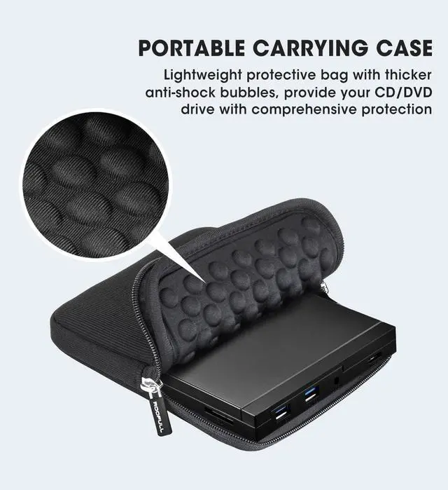 Alt view image 7 of 7 - External CD DVD Drive with SD Card Reader & USB 3.0 Ports Hub & Carrying Case, USB-C CD DVD ROM/RW Disk Player Burner Writer for Laptop Mac PC Windows 11/10 MacBook iMac Desktop Computer