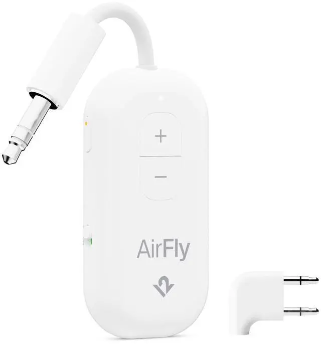 Main image of AirFly Pro 2 Deluxe Bluetooth Adapter for Airplane, Pair 2 AirPods or Wireless Headphones 3.5mm AUX Bluetooth Transmitter/Receiver for Cars, Boats, Treadmills, TVs Airplane Travel Essentials