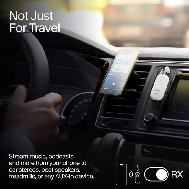 Alt view image 3 of 6 - AirFly Pro 2 Deluxe Bluetooth Adapter for Airplane, Pair 2 AirPods or Wireless Headphones 3.5mm AUX Bluetooth Transmitter/Receiver for Cars, Boats, Treadmills, TVs Airplane Travel Essentials