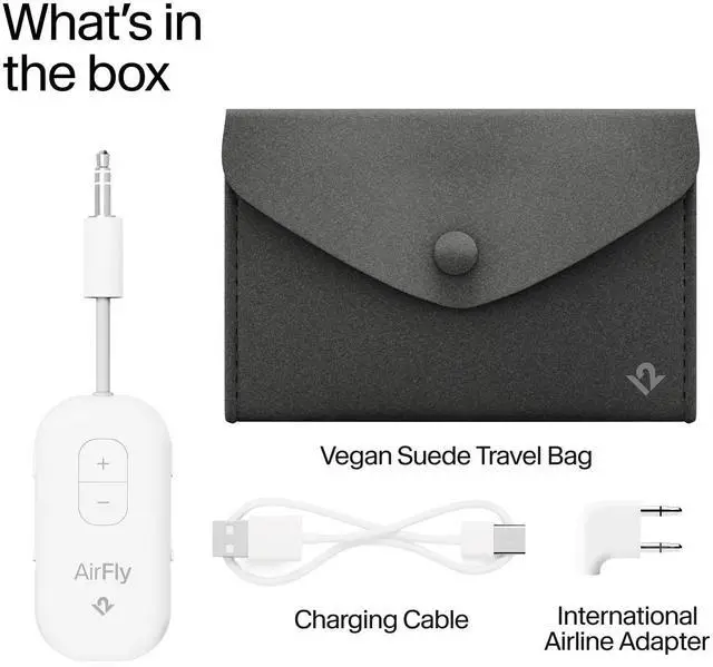 Alt view image 5 of 6 - AirFly Pro 2 Deluxe Bluetooth Adapter for Airplane, Pair 2 AirPods or Wireless Headphones 3.5mm AUX Bluetooth Transmitter/Receiver for Cars, Boats, Treadmills, TVs Airplane Travel Essentials