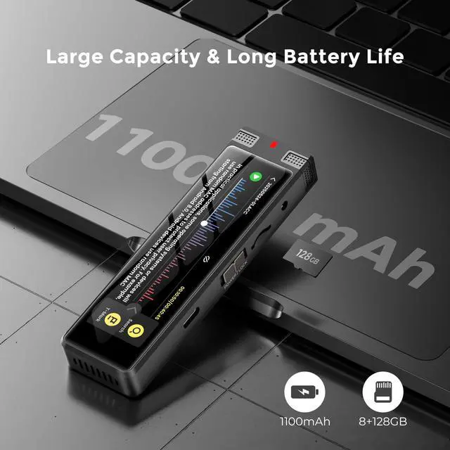 Alt view image 7 of 7 - 136GB AI Voice Recorder, Digital Voice Recorder with Playback, Offline Transcribe and Online Summarize/Mindmap/Translation Base on AI Technology, Voice Activated Audio Recorder (Black)