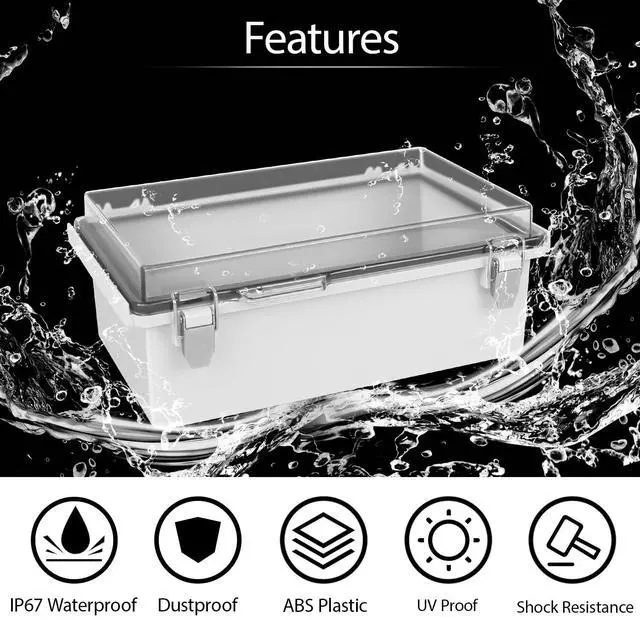 Alt view image 3 of 7 - Electrical Box, IP67 Waterproof Hinged Clear Cover Stainless Steel Latch Junction Box, ABS Plastic Electrical Enclosure with Mounting Plate,Wall Brackets, Cable Glands,10.2"x6.3"x3.9", Grey