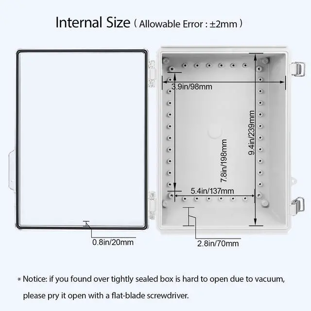 Alt view image 5 of 7 - Electrical Box, IP67 Waterproof Hinged Clear Cover Stainless Steel Latch Junction Box, ABS Plastic Electrical Enclosure with Mounting Plate,Wall Brackets, Cable Glands,10.2"x6.3"x3.9", Grey