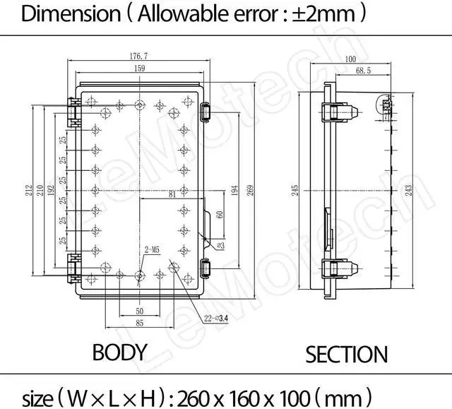 Alt view image 7 of 7 - Electrical Box, IP67 Waterproof Hinged Clear Cover Stainless Steel Latch Junction Box, ABS Plastic Electrical Enclosure with Mounting Plate,Wall Brackets, Cable Glands,10.2"x6.3"x3.9", Grey