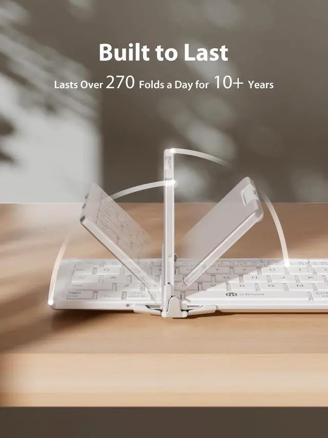 Alt view image 4 of 7 - Bluetooth Keyboard with Touchpad, Foldable Keyboard, Metal Body, Gesture Support, USB-C Charge, Pocket-Size Wireless for Travel, iPad, iPhone, Android, Windows, Silver White