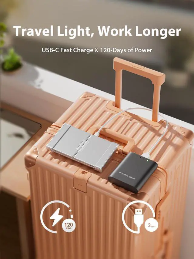 Alt view image 7 of 7 - Bluetooth Keyboard with Touchpad, Foldable Keyboard, Metal Body, Gesture Support, USB-C Charge, Pocket-Size Wireless for Travel, iPad, iPhone, Android, Windows, Silver White